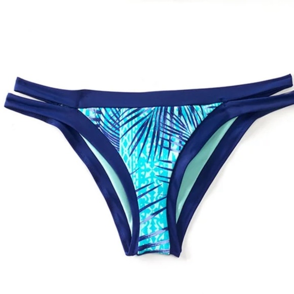 NWT Adore Me XL Landa Tropical Turquoise Dark Blue Palm Leaf Print Bikini Bottom - Picture 2 of 9